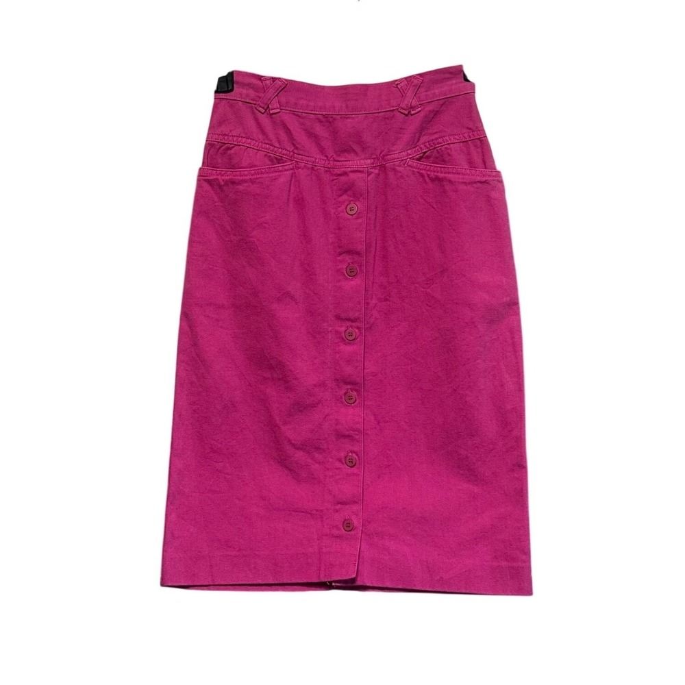 Vintage 90s Midi Skirt Hot Pink Denim High Waisted Size 5 Pockets Retro Barbie